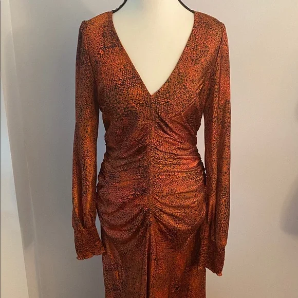 Melloday Runched orange and black medium maxi dress - Picture 2 of 8